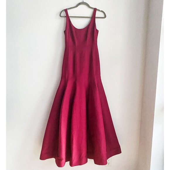 Halston Heritage Red Burgundy Sleeveless Mermaid Fit Flare Prom Red Carpet Gown - Picture 4 of 9